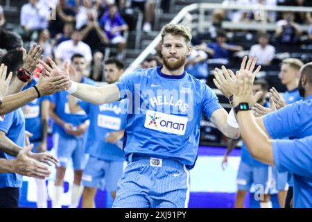 Thessaloniki, Griechenland. Juli 2024. Der griechische Nationalspieler Thomas Walkup war ein Basketballspiel zwischen den Nationalmannschaften Griechenlands und Puerto Rico. (Kreditbild: © Giannis Papanikos/ZUMA Press Wire) NUR REDAKTIONELLE VERWENDUNG! Nicht für kommerzielle ZWECKE! Stockfoto