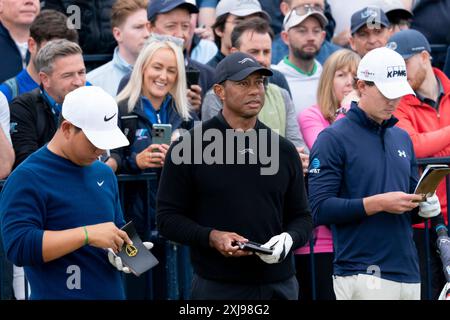 Troon, Schottland, Großbritannien. Juli 2024. Mittwoch Übungstag auf dem Golfplatz Royal Troon vor der 152. Open Championship, die am Donnerstag vom 18. Bis 21. Juli beginnt. Bild: Tiger Woods. Iain Masterton/Alamy Live News Stockfoto