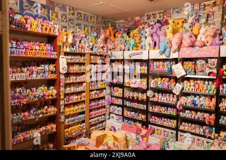 Croydon, London, Großbritannien. Juli 2024. Die My Little Pony-Kollektion von Miranda Worby, dargestellt bei „Come As You Really Are“, einer großen Artangel-kommission, die die Hobbys Großbritanniens präsentiert. Bis Oktober 2024 sind in Croydon über 14.000 Objekte, darunter Cosplay-Kostüme, Spielzeuge und mehr ausgestellt. Quelle: Katie Collins/Alamy Live News Stockfoto