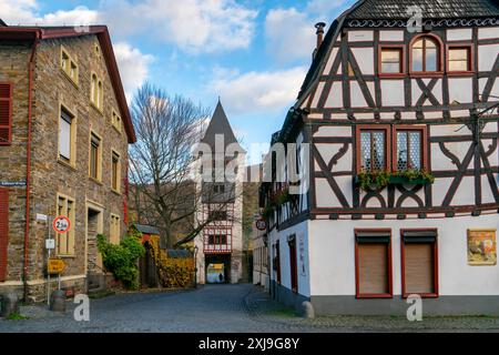 Traditionelle deutsche Häuser in einer Straße in Bacharach, Rheinland-Pfalz, Deutschland, Europa Copyright: LuisxPina 1346-332 Stockfoto