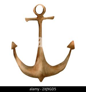 Wasserfarbenanker in einfarbiger beiger Illustration im Vintage-Stil. Handgezeichnetes Meereselement, nautische Malerei zum Segeln, Etikett, Logo, Textil d Stockfoto