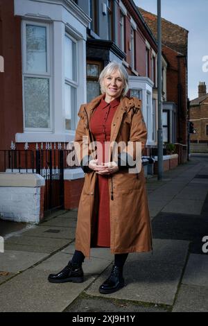 Nadine Dorries konservative Parlamentsabgeordnete bis 2023 in Anfield, Liverpool, wo sie als Kind aufgewachsen ist. Stockfoto