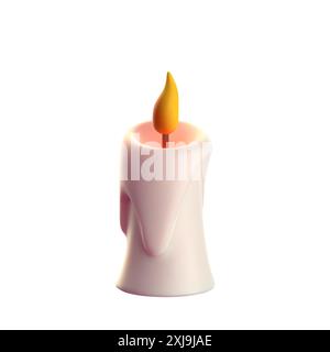 3D realistisches Kerzensymbol isoliert auf weiß. Brennende Kerze im 3D-Stil. Zeichentricksymbole für kreative Designs. Pastellfarbe. Vektorabbildung Stock Vektor