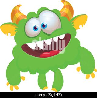 Fröhliche, lächelnde Monster-Figur. Illustration einer süßen, glücklichen außerirdischen Kreatur. Halloween-Design Stock Vektor