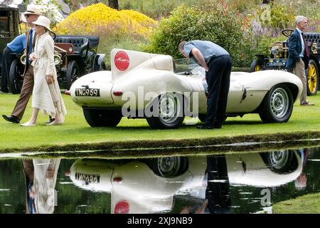 1955 D Type Jaguar beim Yorkshire Elegance Oldtimer-Event in Grantley Hall in der Nähe von Ripon North Yorkshire, Großbritannien Stockfoto