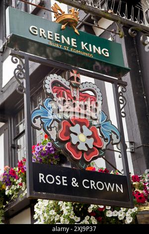 Rose and Crown Pub Schild, Sheep Street, Stratford upon Avon, England, Großbritannien Stockfoto