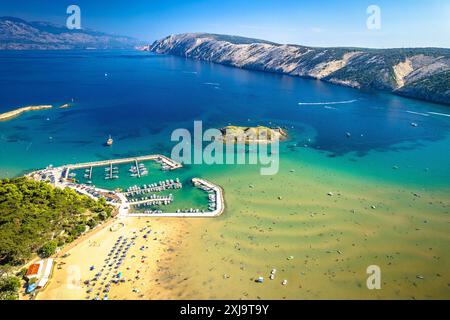 San Marino Strand in Lopar auf der Insel Rab aus der Vogelperspektive, Inselgruppe von Kroatien Stockfoto