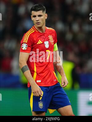 Berlin, Deutschland. Juli 2024. Der spanische Alvaro Morata spielte im Finale der UEFA Euro 2024 zwischen Spanien und England am 14. Juli 2024 im Olympiastadion in Berlin. (Foto: Bagu Blanco/PRESSINPHOTO) Credit: PRESSINPHOTO SPORTS AGENCY/Alamy Live News Stockfoto