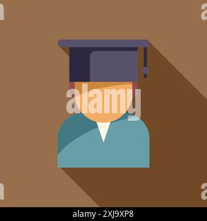Minimalistische Illustration mit einem Absolventen, der eine Mütze und ein Kleid trägt und akademische Leistungen und höhere Bildung repräsentiert Stock Vektor