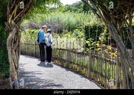 Willow Tunnel und Küchengarten im RHS Harlow Carr Gardens Harrogate North Yorkshire UK Stockfoto