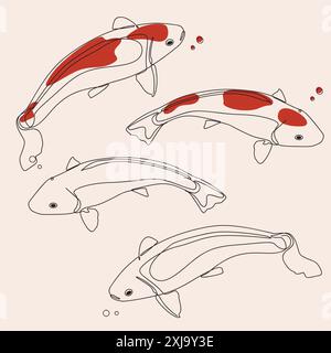 Farbenfrohe Koi-Fische schwimmen anmutig in einem ruhigen Teich. Lebendige Illustration der Wasserwelt. Stock Vektor