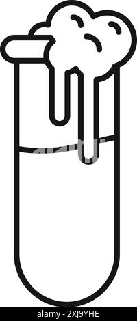 Einfaches, fettgedrucktes Strichsymbol eines Reagenzglases, das mit einer chemischen Reaktion überströmt Stock Vektor