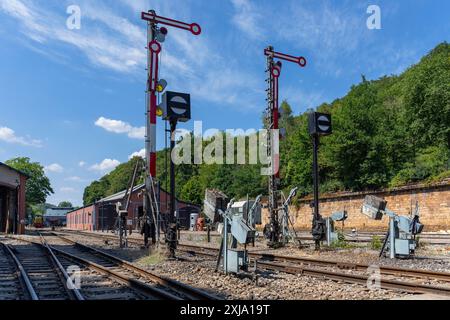 Europa, Luxemburg, in der Nähe von Differdange, Werft Fond-de-Gras mit Details der Signalanlagen Stockfoto