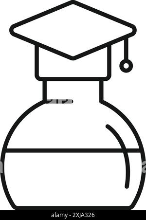 Line-Art-Symbol eines Chemikalienkolbens mit Graduierungskappe, das die Suche nach Wissen in Chemie und wissenschaftlichen Disziplinen repräsentiert Stock Vektor