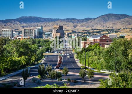 Das Stadtzentrum von Boise Idaho und das Kapitolgebäude des Bundesstaates aus dem Jahr 1927 Stockfoto