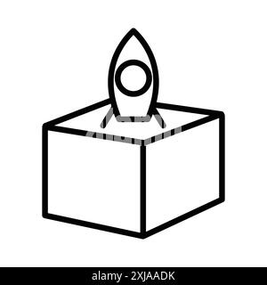 Symbol für Produktveröffentlichungen in Form einer dünnen Linie und eines linearen Vektorzeichens Stock Vektor