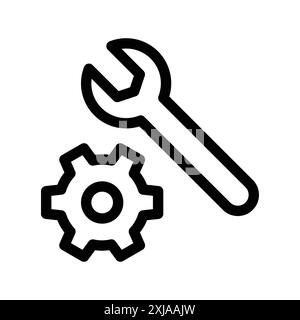 Symbol für mechanische Einstellungen in Form einer dünnen Linienkontur und linearem Vektorzeichen Stock Vektor