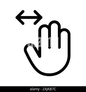 Horizontales Scrollsymbol mit drei Fingern in dünner Linienkontur und linearem Vektorzeichen Stock Vektor