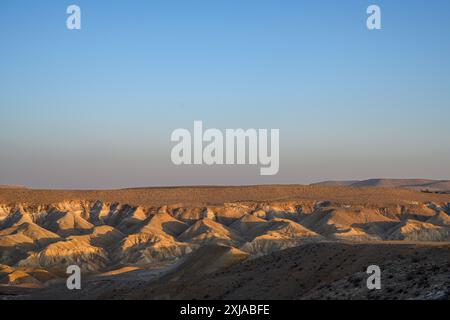 Panoramablick der Negev-Wüste am Havarim-Fluss (in der Nähe des Kibbutz Sde Boker), Israel Stockfoto