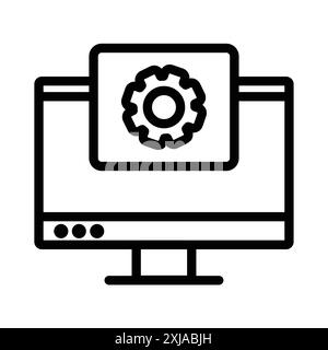Symbol für die Webentwicklung in Form einer dünnen Linienkontur und eines linearen Vektorzeichens festgelegt Stock Vektor