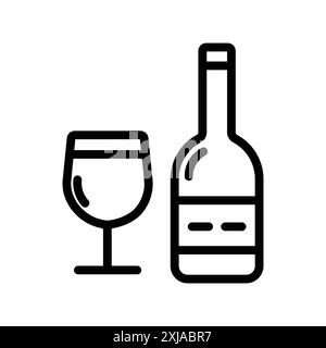 Weinsymbol in dünner Linienkontur und linearem Vektorzeichen Stock Vektor