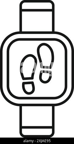 Linienstil-Symbol, das eine Smartwatch darstellt, die Fußabdrücke anzeigt und eine Fitness-Tracking-Funktion anzeigt Stock Vektor