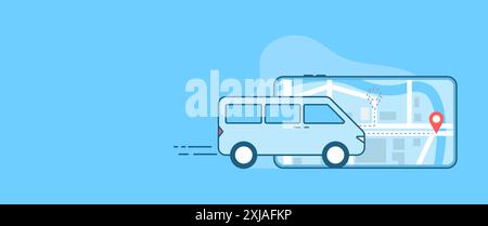 Wir verschieben von einer Adresse zu einer anderen. Bannervorlage mit Lieferkonzept. Stock Vektor