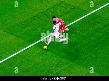 Vini Jr attackiert das Stadion Santiago Bernabeu während eines Spiels der La Liga Real Madrid gegen Almeria am 21. Januar 2024, gewonnen durch Real Madrid 3-2 Madrid Spanien Stockfoto