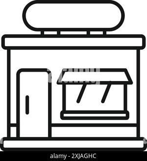 Lineares Symbol einer Straßencafé-Fassade mit Markisenschild, für Design in der Lebensmittelindustrie Stock Vektor