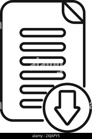 Einfaches Zeilensymbol eines heruntergeladenen Dokuments, das die digitale Dateiübertragung darstellt Stock Vektor