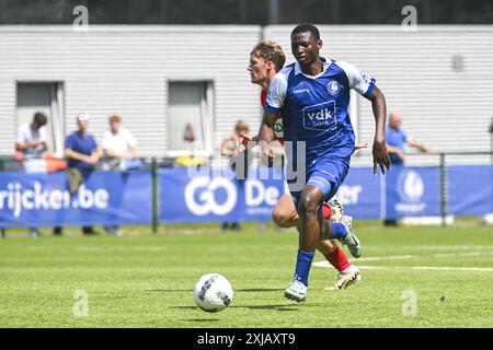 Gent, Belgien. Juli 2024. Jong Gent's Abubakar Idris Abdullahi ein Spiel zwischen Jong Gent (KAA Gent's U23) und Jong Kortrijk (KV Kortrijk's U23) in der Chillax Arena in Oostakker, Gent, Mittwoch, 17. Juli 2024. BELGA FOTO FREDERIC SIERAKOWSKI Credit: Belga News Agency/Alamy Live News Stockfoto