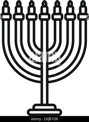 Einfaches lineares Symbol einer neun verzweigten Menora, ein Symbol von hanukka, isoliert auf weißem Hintergrund Stock Vektor