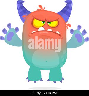 Glückliches Comicmonster, das die Hände winkt. Halloween-Vektor-Illustration. Ideal für die Dekoration von Verpackungen oder Partys. Stock Vektor