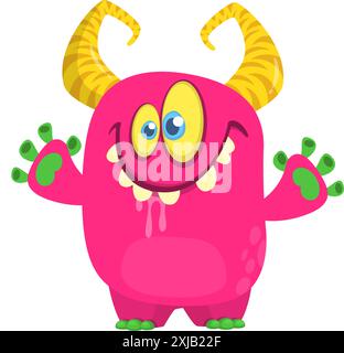 Glückliches Comicmonster, das die Hände winkt. Halloween-Vektor-Illustration. Ideal für die Dekoration von Verpackungen oder Partys. Stock Vektor