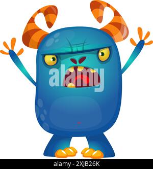 Glückliches Comicmonster, das die Hände winkt. Halloween-Vektor-Illustration. Ideal für die Dekoration von Verpackungen oder Partys. Stock Vektor