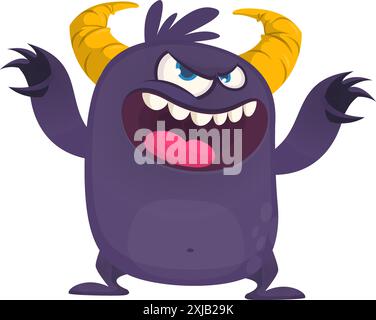Glückliches Comicmonster, das die Hände winkt. Halloween-Vektor-Illustration. Ideal für die Dekoration von Verpackungen oder Partys. Stock Vektor