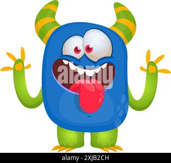Glückliches Comicmonster, das die Hände winkt. Halloween-Vektor-Illustration. Ideal für die Dekoration von Verpackungen oder Partys. Stock Vektor