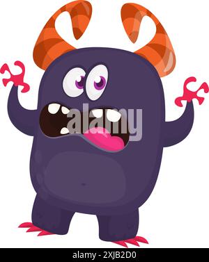 Illustration des wütenden Zeichentrickmonsters, das Hände winkt. Stock Vektor