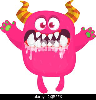 Illustration des wütenden Zeichentrickmonsters, das Hände winkt. Stock Vektor