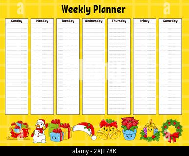 Wochenplaner. Bunte leere druckbare Vorlage. Weihnachtsmotiv. Vektorabbildung. Stock Vektor