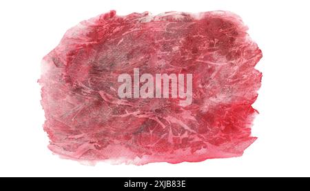 Rote abstrakte Textur. Geometrische Färbung der Blutfarbe Aquarell. Weinfarbenstrich mit Waschung. Gebürsteter Hintergrund. Aquarellspritzer. Flamme, Feuer. Stockfoto