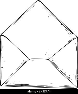 Fertige, alte, offene Briefumschläge für Briefe und Post. Strichgrafik ist eine einfache handgezeichnete Illustration in schwarz-weißer Tinte. Isoliertes Vektor-EPS-Objekt. Stock Vektor