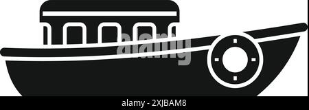 Einfaches Flussboot-Symbol im Glyphen-Stil, ein kleines Schiff für den Transport von Passagieren auf Binnenwasserstraßen Stock Vektor