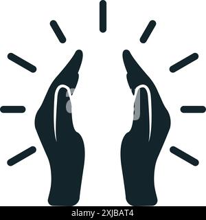 Zwei Hände schützen das Licht, das hell leuchtet und Hoffnung und Spiritualität symbolisiert Stock Vektor