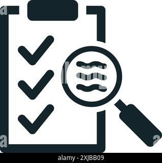 Lupe Analyse abgeschlossen Checkliste Symbol für Qualitätskontrolle und Überprüfung Stock Vektor