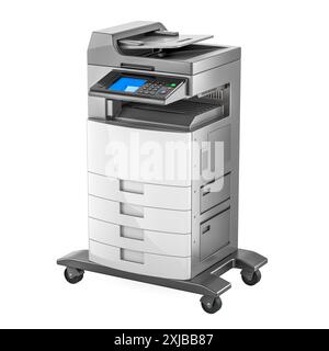Multifunktionsdrucker für Büros, MFP, silberfarben. 3D-Rendering isoliert auf weißem Hintergrund Stockfoto