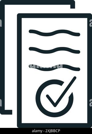 Minimalistisches Symbol des Dokuments, das genehmigt wird, mit Häkchen Stock Vektor