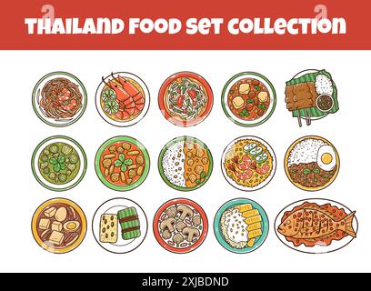 Thailand Food Set Vektor Illustration Stock Vektor