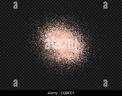 Salz- oder Zuckerkristallpulver, fliegende Staubpartikel. Spritzer Kosmetikpulver oder rosafarbenes Salz. Zerkleinertes Sandgranulat oder himalaya-Salz. Vektor Stock Vektor