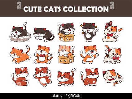 Niedliche Katzen Charakter Vektor Illustration Set Stock Vektor